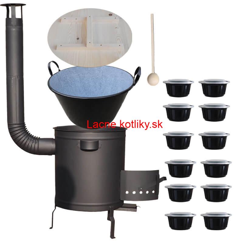 Smaltovaný kotol 80 L + hrubostenná kotlina 60 cm (1,5 mm) STRONG PLUS 600 + misky 12 ks