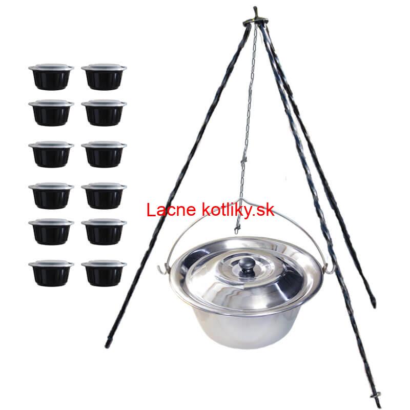 Nerezový kotlík 10 L + antikorová pokrievka + stojan + misky 12 ks