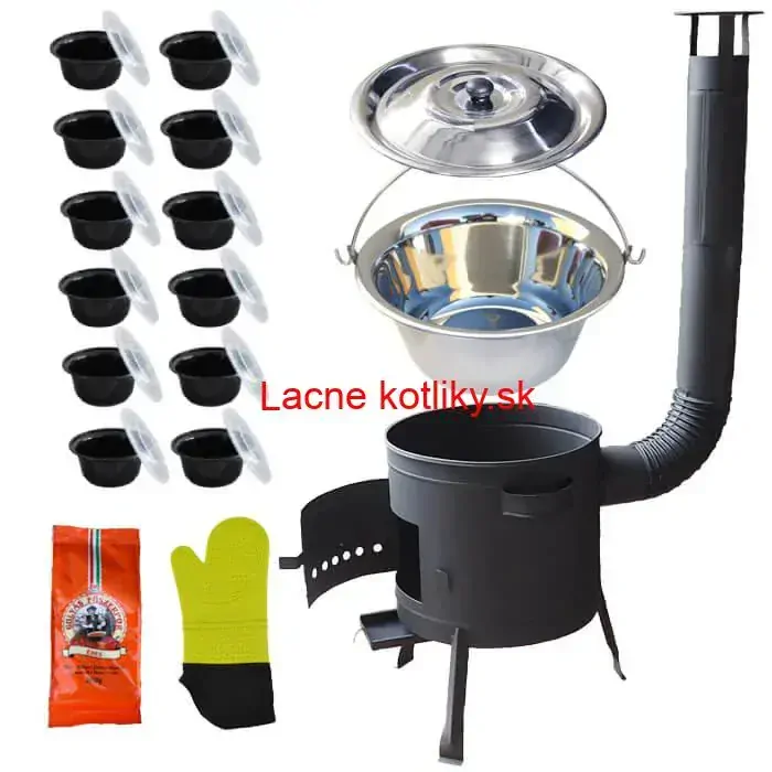 Nerezový kotlík 22 L (0,8 mm) + misky 12 ks + nízka žiaruvzdorná kotlina (1,0 mm) 42 PLUS 600