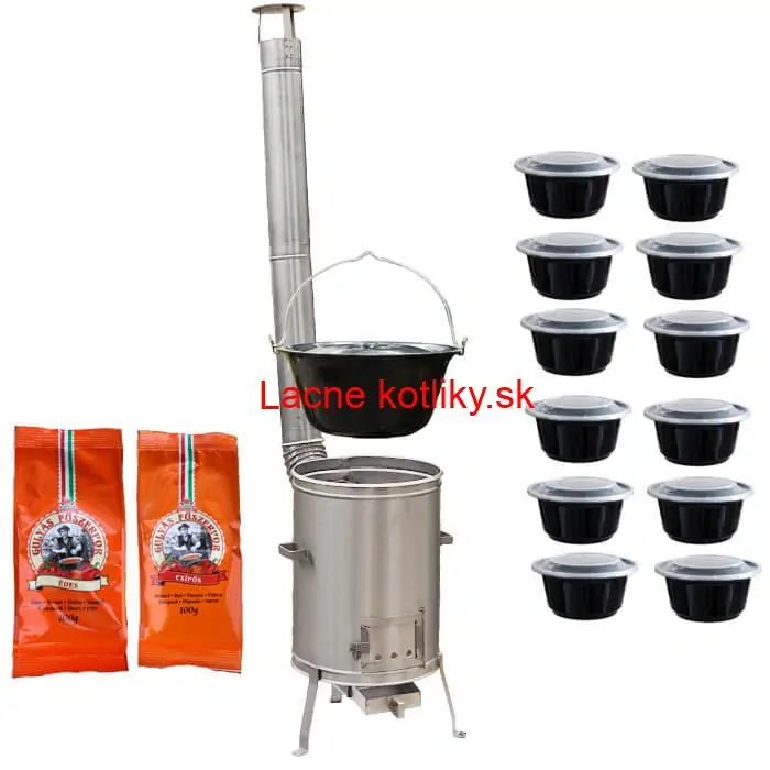 Smaltovaný kotlík 22 L (1,2 mm) + nerezová kotlina 42 cm LUX + misky 12 ks + 2 x korenie na guláš 100 g