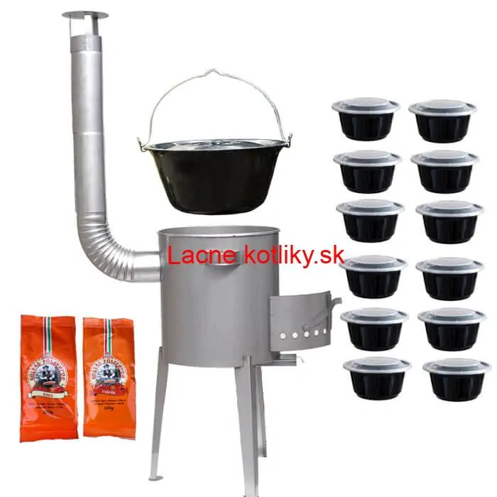 Smaltovaný kotlík 22 L (1,2 mm) + nerezová kotlina 42 cm LUXUS + misky 12 ks + 2 x korenie na guláš 100 g