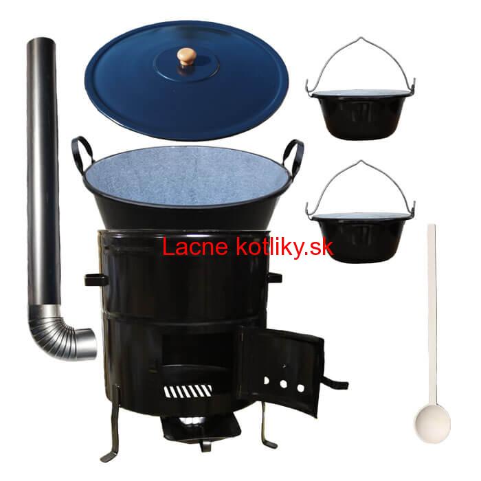 Zabíjačkový smaltovaný kotol 80 L + kovová kotlina 58 cm + 2 servírovacie kotlíky