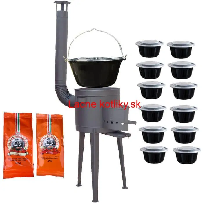 Smaltovaný kotlík 22 L (1,2 mm) + vysoká žiaruvzdorná kotlina (2,0 mm) HODO 42 cm PLUS 600 + misky 12 ks + 2 x korenie na guláš 100 g