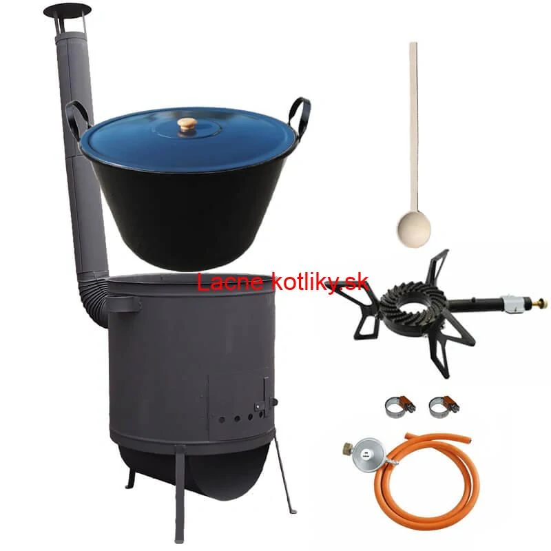 Smaltovaný kotol 70 L na zabíjačku + žiaruvzdorná kotlina 53 PLUS 600 4 MM + horák 7,5 kW + vareška