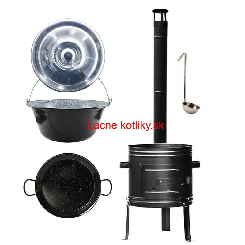 Smaltovaný kotlík 20 L + kovová kotlina + smaltovaná panvica 46 cm Paella