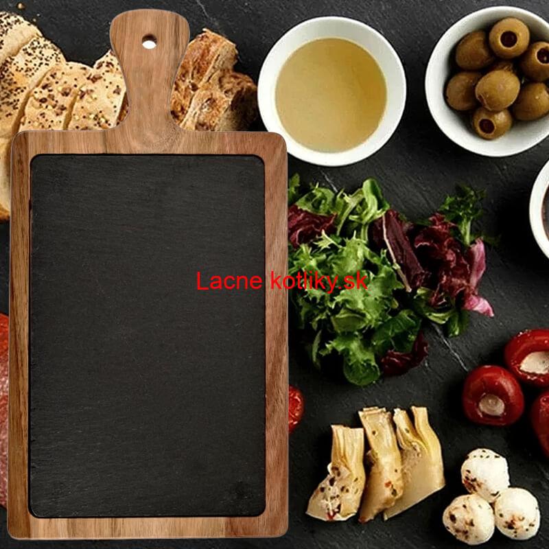 Servírovací podnos s bridlicovou doskou a rukoväťou z akáciového dreva 26 x 18 cm