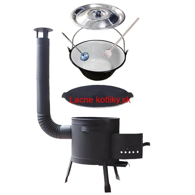 Smaltovaný kotlík 30 L + liatinová panvica 45 cm + nízka žiaruvzdorná kotlina 42 cm PLUS 600