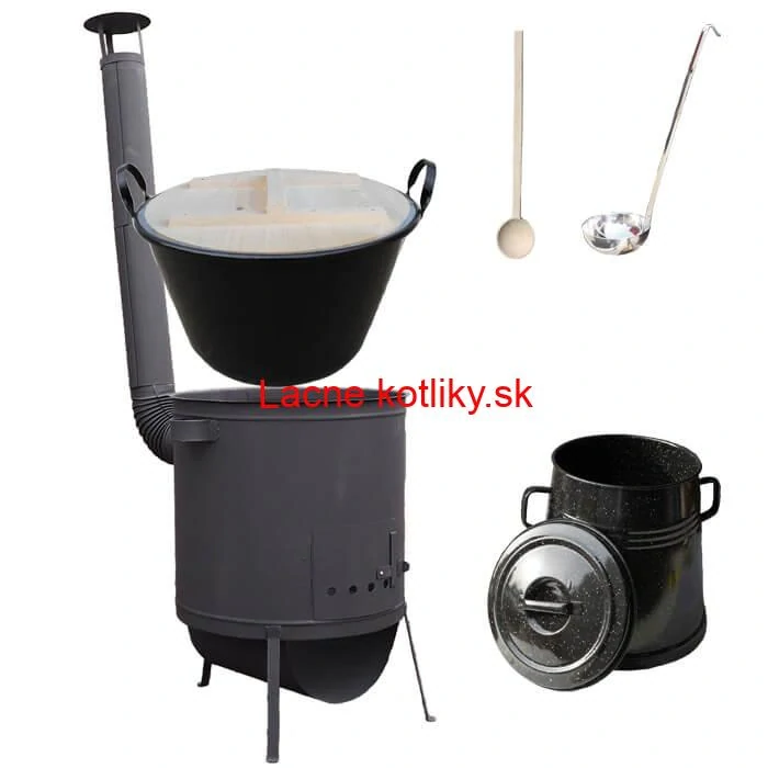 Smaltovaný kotol 100 L + žiaruvzdorná kotlina 42 PLUS 600 4 MM + Nádoba na masť 10 L