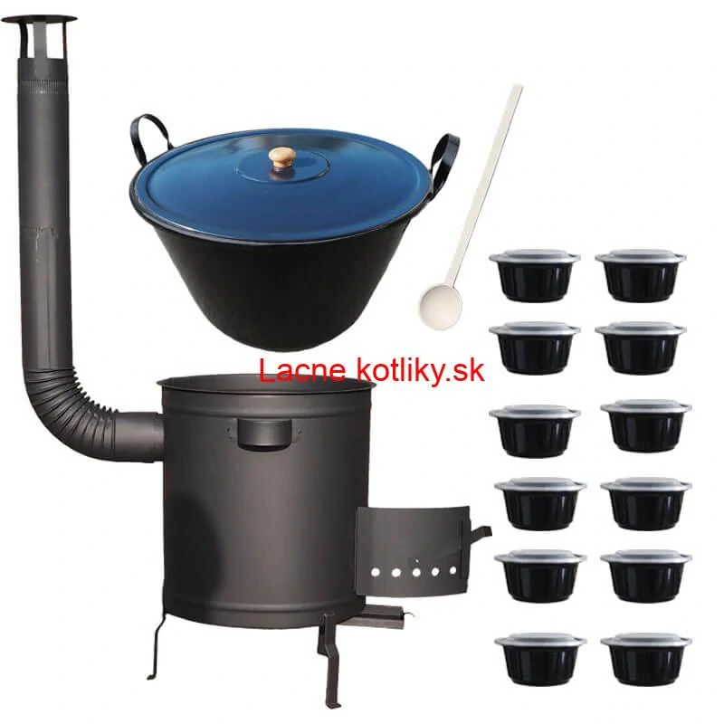 Smaltovaný kotol 60 L + hrubostenná kotlina 53 cm (2 mm) STRONG PLUS 600 + misky 12 ks