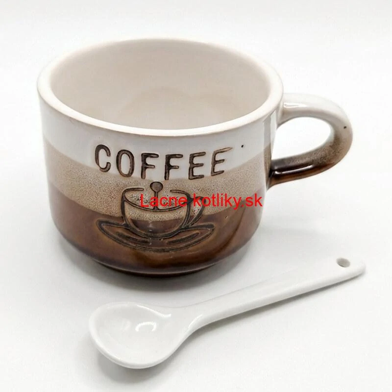 Keramický pohár na kávu 150 ml COFFEE s lyžičkou 1 ks
