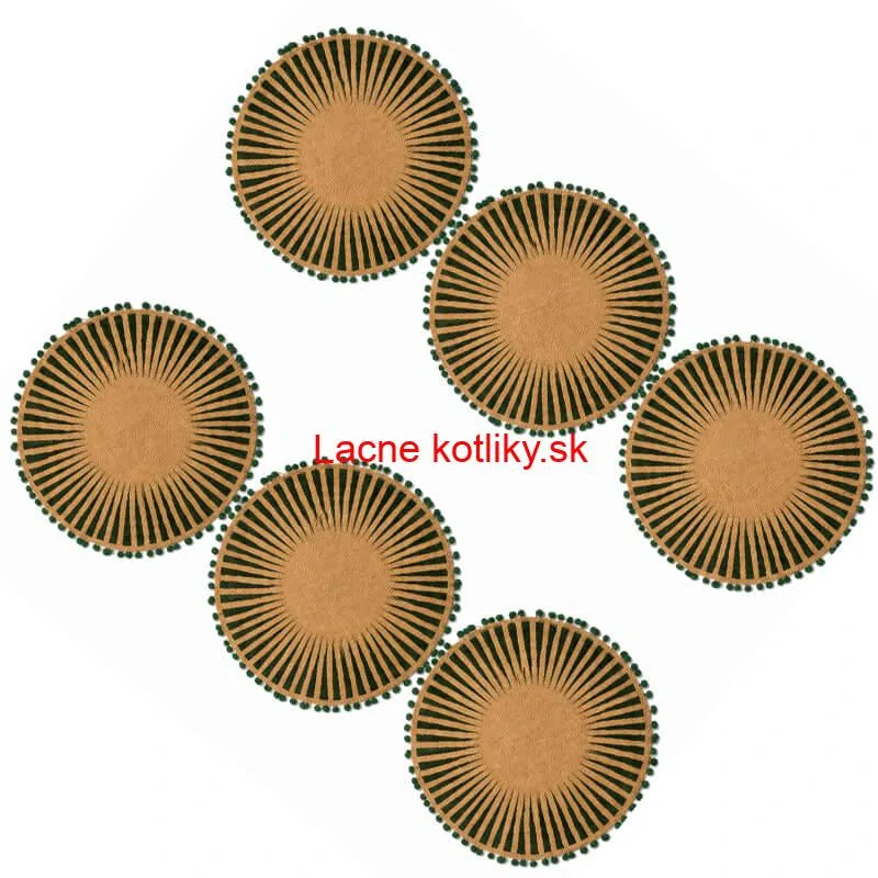 Okrúhle jutové podložky pod tanier zelené s pompónmi 37 cm, 6 ks