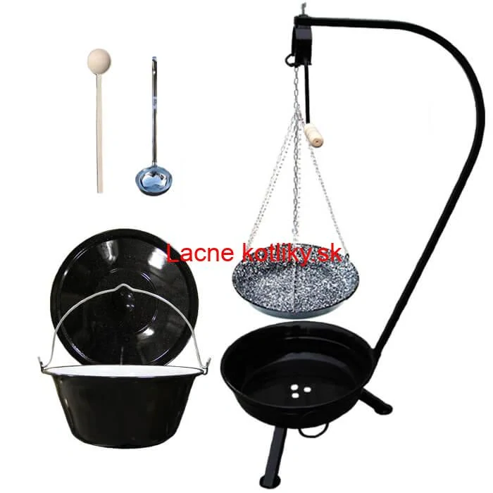 Smaltovaný kotlík 30 L (1,2 mm) + smaltovaná panvica + prenosné ohnisko