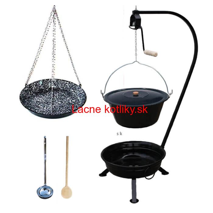 Smaltovaný kotlík 10 L (1,2 mm) + smaltovaná panvica + prenosné ohnisko