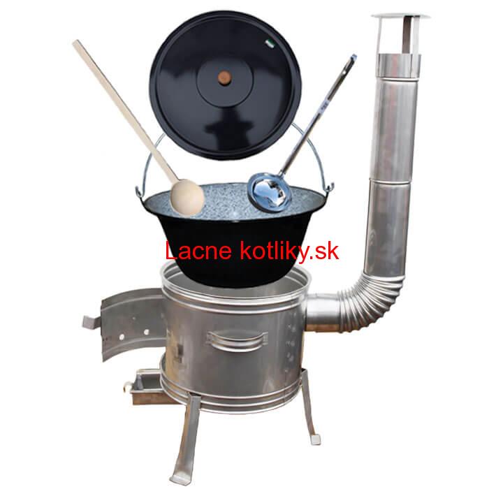 Smaltovaný kotlík 10 L (1,2 mm) + nerezová kotlina 31 cm + vareška a naberačka TOPLUX