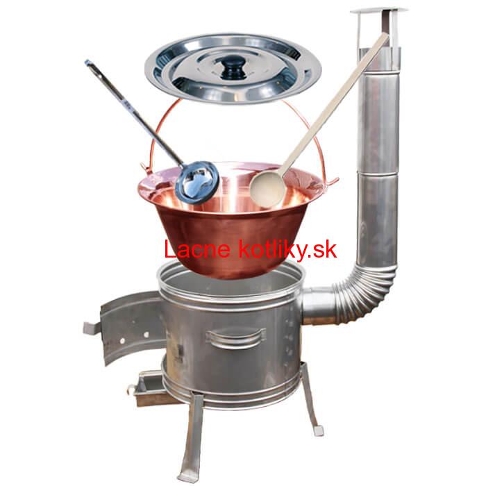 Medený kotlík 14 L (1,2 mm) + nerezová kotlina 36 cm + vareška a naberačka TOPLUX
