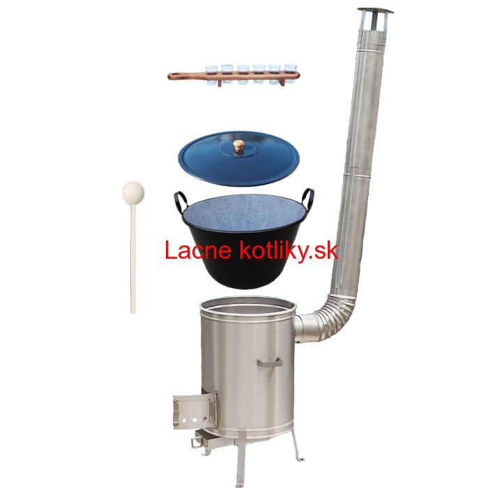 Zabíjačkový smaltovaný kotol 60 L + nerezová kotlina 53 cm + štamperlíky