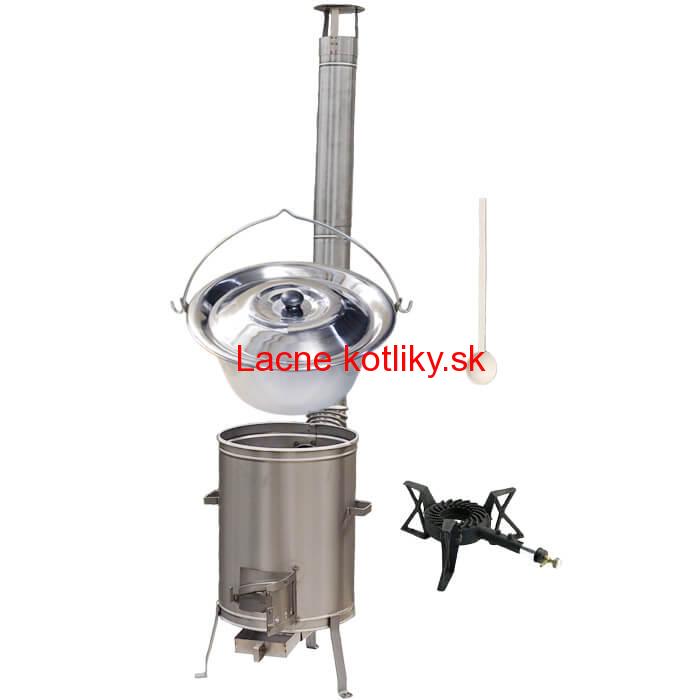 Antikorový kotlík 14 L (0,8 mm) + nerezová kotlina 36 cm + liatinový horák 7 kW, vareška LUX