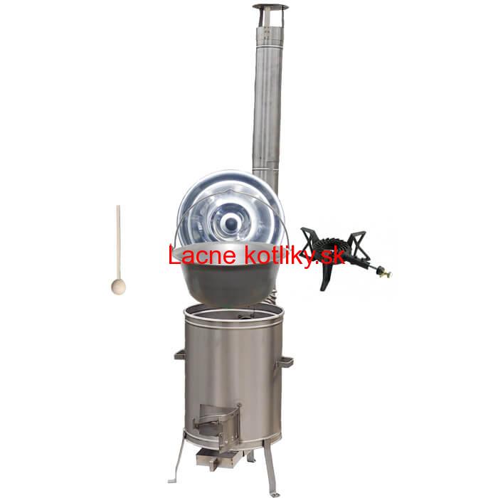 Nerezový kotlík 15 L (1,5 mm) + nerezová kotlina 36 cm + liatinový horák 7 kW, vareška LUX