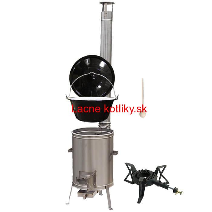 Smaltovaný kotlík 22 L (1,2 mm) + nerezová kotlina 42 cm + liatinový horák 7 kW, vareška LUX