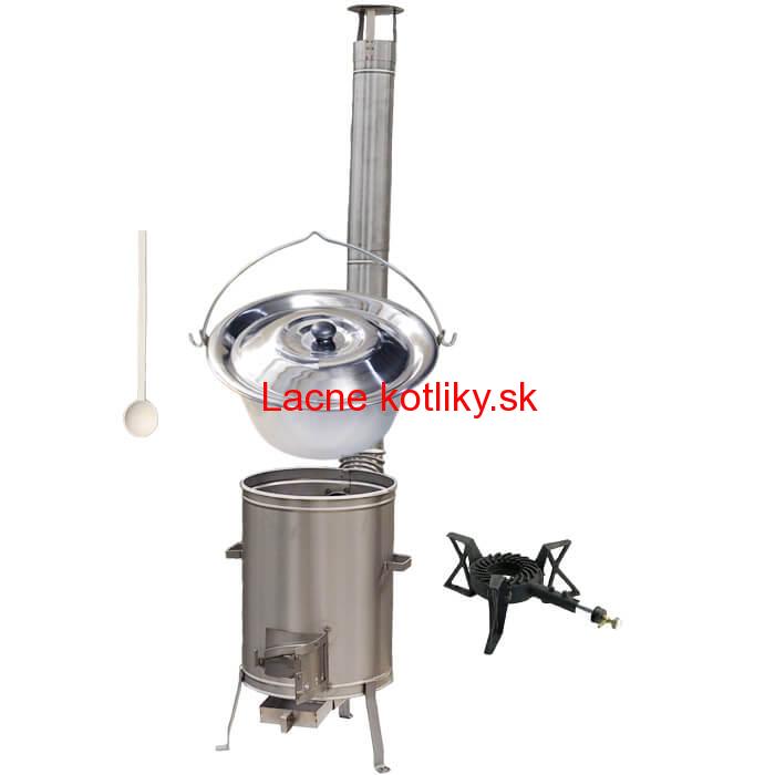 Antikorový kotlík 20 L (1,2 mm) + nerezová kotlina 42 cm + liatinový horák 7 kW, vareška LUX