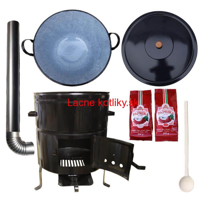 Smaltovaný kotlík na guláš 60 L (1,2 mm) s uškami + kovová kotlina 53 cm a maďarská paprika MAX PARTY
