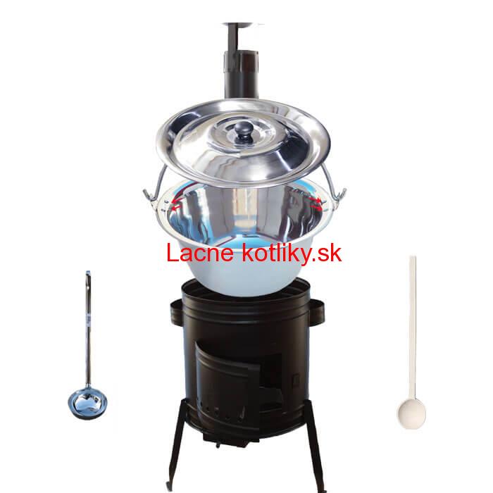 Nerezový kotlík 15 L (0,8 mm zosilnený s nitmi) + kovová kotlina 36 cm + vareška + naberačka