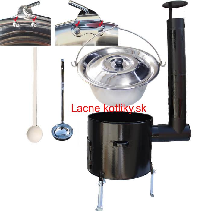 Antikorový kotlík 15 L (0,8 mm) zosilnený s nitmi + smaltovaná kotlina 36 cm + vareška a naberačka Easy party