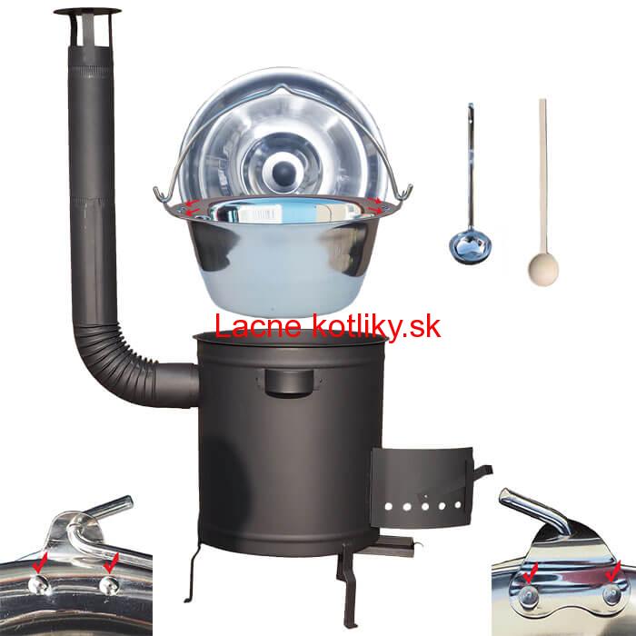 Nerezový kotlík 20 L (0,8 mm) zosilnený s nitmi + hrubostenná (1,5 mm) a žiaruvzdorná kotlina 42 PLUS 600