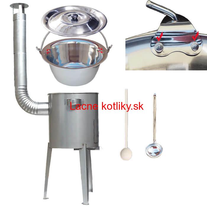 Zosilnený nerezový kotlík 30 L (0,8 mm) + nerez. kotlina 45 cm LUXUS