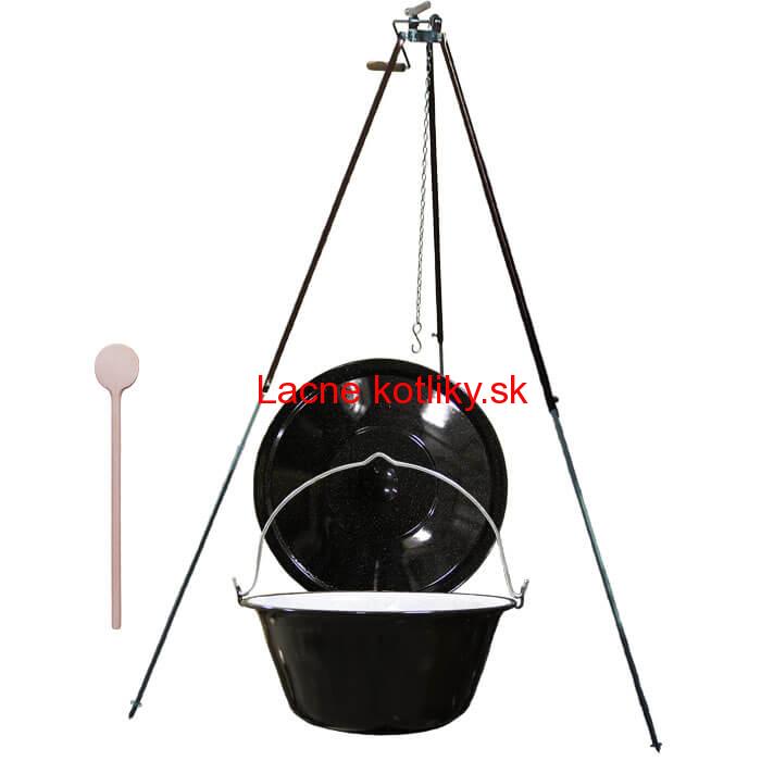 Smaltovaný kotlík 25 L (1,2 mm)+ teleskopická trojnožka s poistnou kladkou + pokrievka