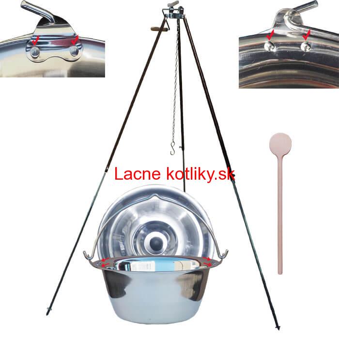 Antikorový kotlík 30 L (0,8 mm) s nitmi + teleskopická trojnožka s poistnou kladkou + pokrievka