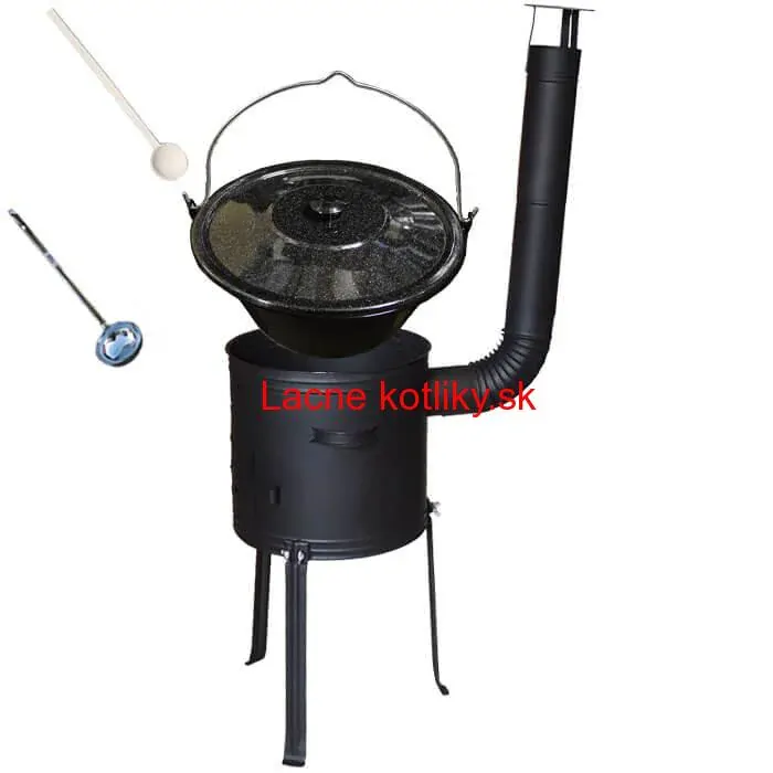Smaltovaný kotlík 20 L + kovová kotlina s vysokými nožičkami 42 cm, žiaruvzdorná farba Plus 700 + vareška a naberačka