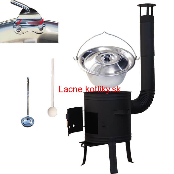 Antikorový kotlík 10 L (0,8 mm) s nitmi + nízka žiaruvzdorná kotlina 33 cm PLUS 700 + vareška a naberačka