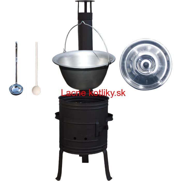Nerezový kotlík 10 L (1,5 mm) + nízka žiaruvzdorná kotlina 33 cm PLUS 700 + vareška a naberačka