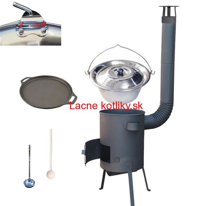 Antikorový kotlík 20 L (0,8 mm) + Liatinová panvica 43 cm + žiaruvzdorná kotlina 42 PLUS 600 4 MM