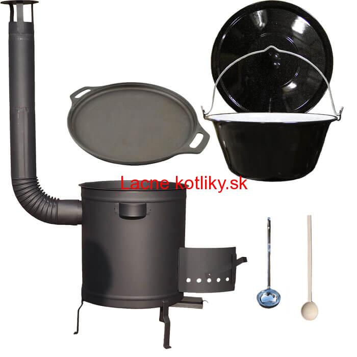 Smaltovaný kotlík 20 L (1,2 mm) + Liatinová panvica 43 cm + hrubostenná (1,5 mm) a žiaruvzdorná kotlina 42 PLUS 600