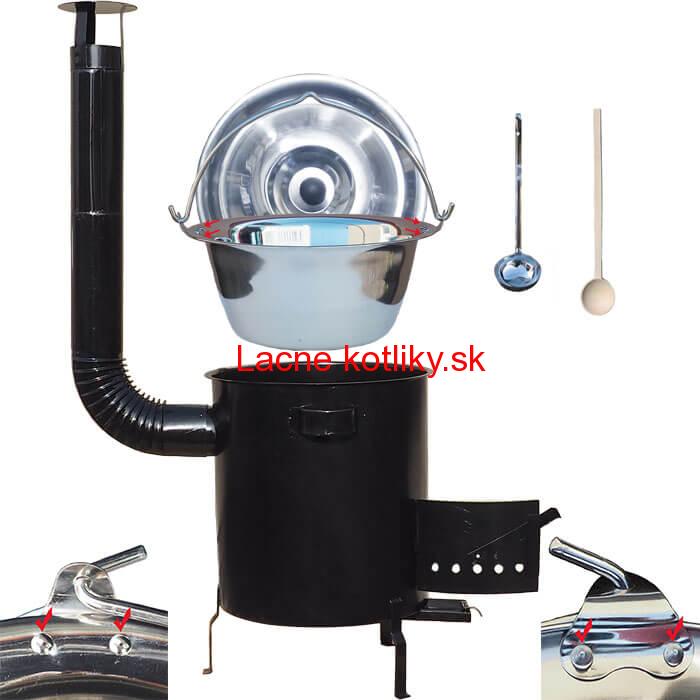 Nerezový kotlík 30 L (0,8 mm) zosilnený s nitmi + hrubostenná (1,5 mm) kovová kotlina 45 STRONG