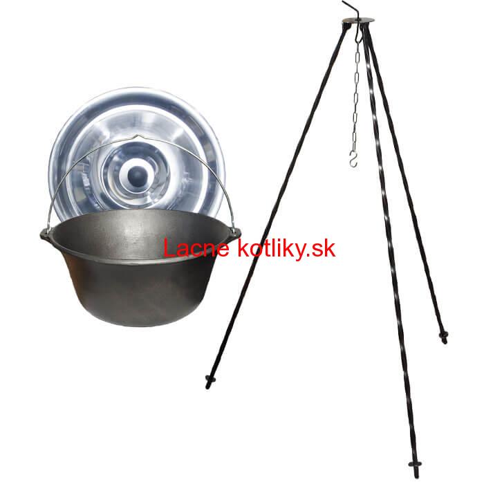 Liatinový kotlík 10,8 L + pokrievka + trojnožka 1,2 m