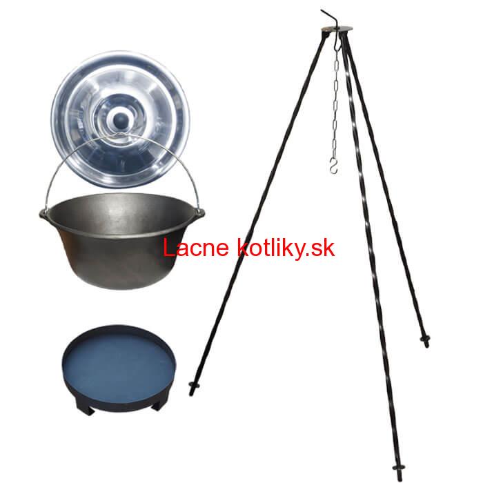 Liatinový kotlík 7,2 L + nerezová pokrievka + trojnožka 1,2 m + ohnisko 36 cm