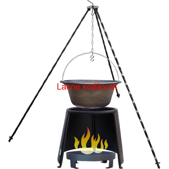 Liatinový kotlík 7,2 L + chránič plameňa 32 cm + ohnisko 36 cm + trojnožka 1,2 m