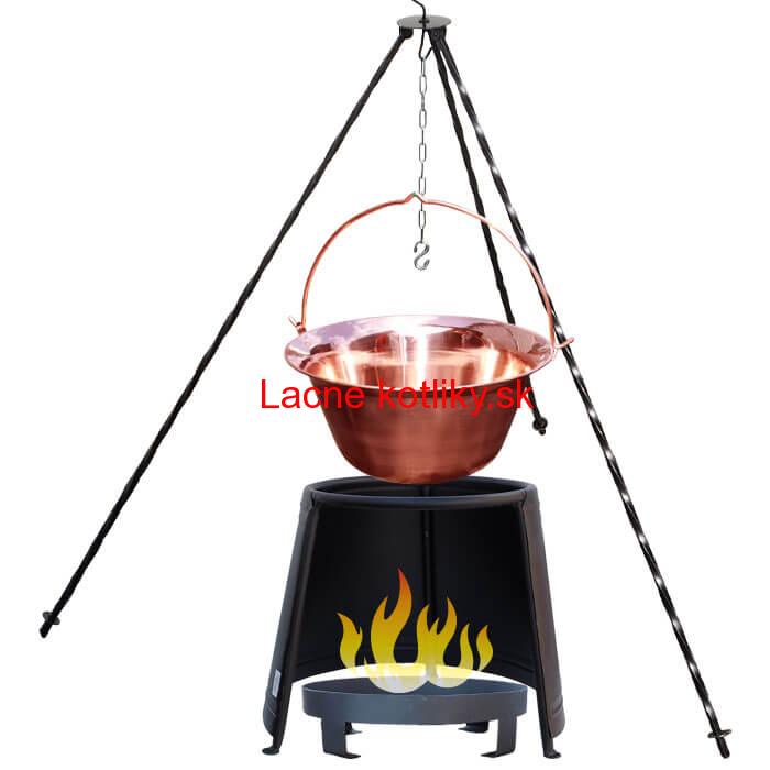 Medený kotlík 20 L (1,2 mm) + chránič plameňa 43 cm + ohnisko 36 cm + trojnožka 1,2 m