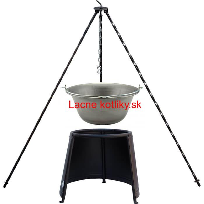 Železný kotlík 10 L (0,75 mm) + chránič plameňa 37 cm + trojnožka 1,2 m
