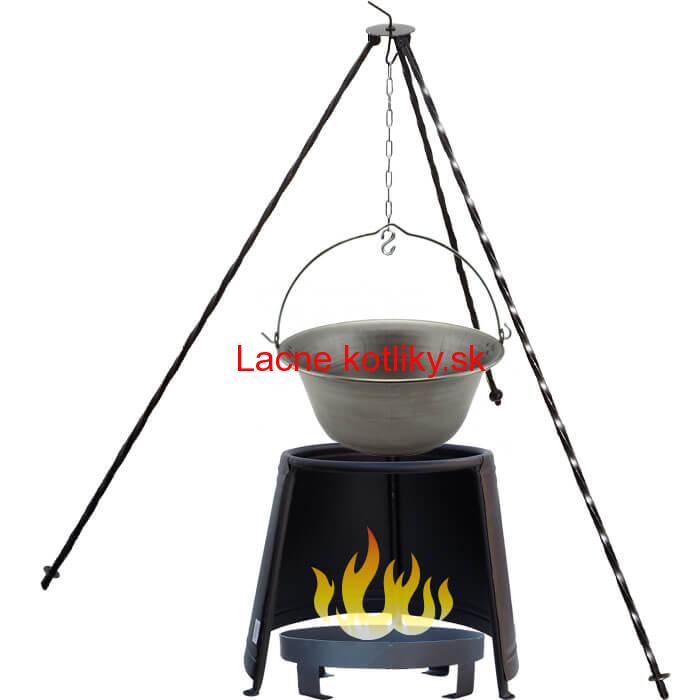 Železný kotlík 20 L (0,75 mm) + chránič plameňa 43 cm + ohnisko 36 cm + trojnožka 1,2 m