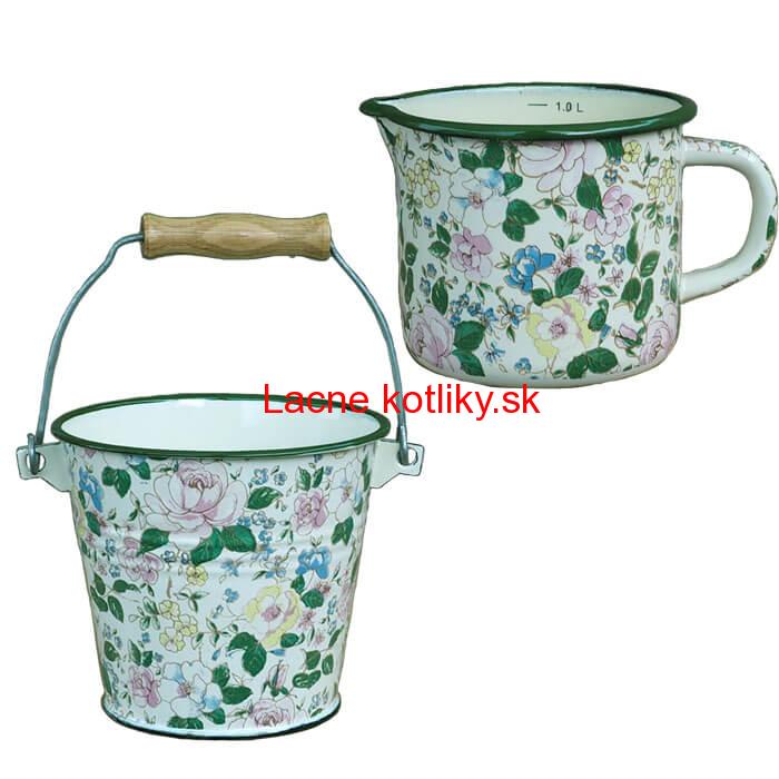Smaltovaný hrnček s výlevkou 1 L+ vedro 1 L DECOR
