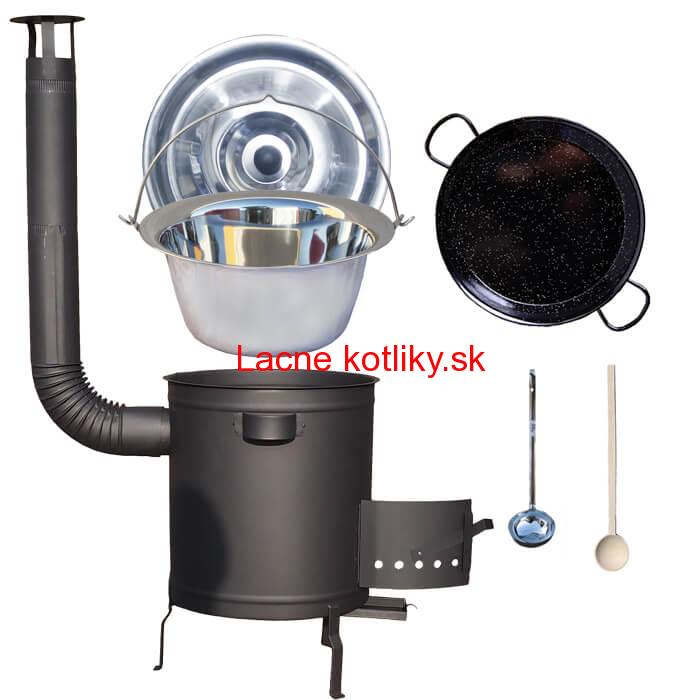 Nerezový kotlík 14 L (0,8 mm) + Paella panvica 38 cm + hrubostenná (1,5 mm) žiaruvzdorná kotlina (1,5 mm) 36 PLUS 600