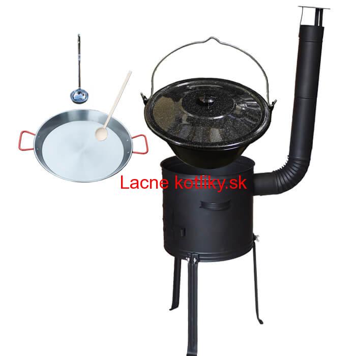 Smaltovaný kotlík 13 L (1,2 mm) + Paella panvica 38 cm + kotlina s vysokými nožičkami 36 cm, žiaruvzdorná farba Plus 700