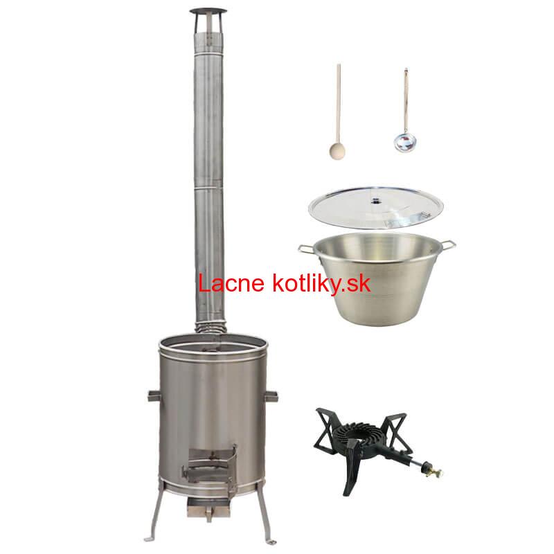 Nerezový kotol 70 L + nerezová kotlina 56 cm LUX + liatinový horák 7,5 kW BIG PARTY