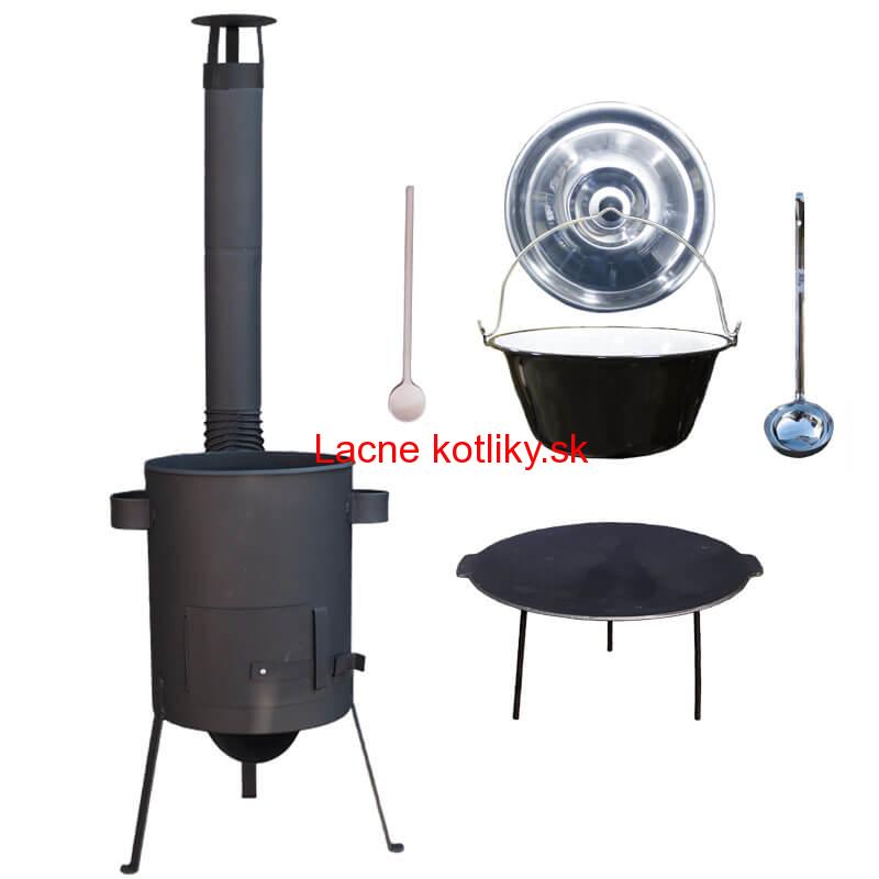 Smaltovaný kotlík 20 L + liatinová panvica 45 cm + žiaruvzdorná kotlina, zosilnený rošt 4 mm 42 cm PLUS 600