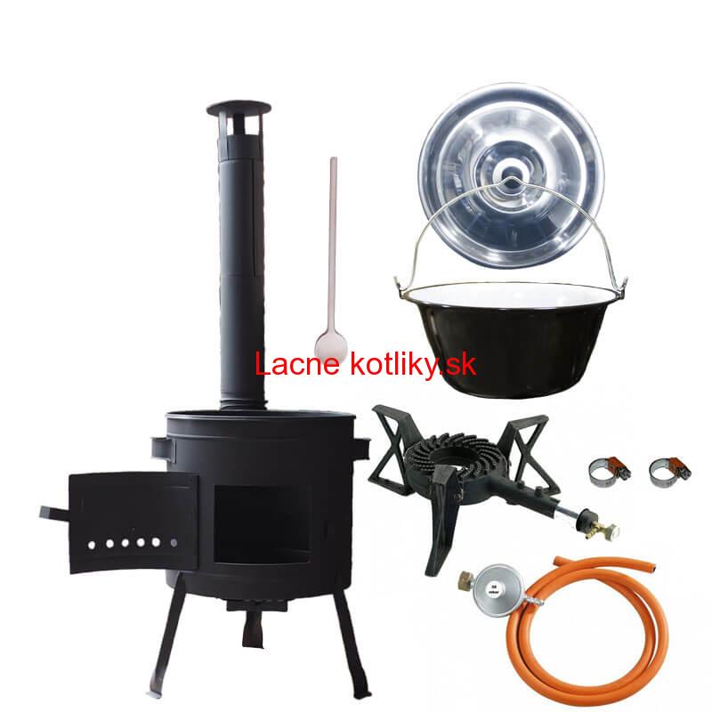 Smaltovaný kotlík (1,2 mm) 30 L + liatinový horák 5,5 kW + nízka kotlina 45 PLUS 600 + nerezová pokrievka INOX