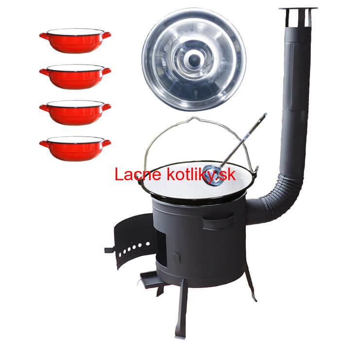 Smaltovaný kotlík 30 L + selské misky 4 ks + nízka žiaruvzdorná kotlina 45 cm PLUS 600